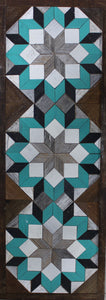 Amish Barn Quilt Wall Art, 30 by 10.5 Turquoise, White, and Black Flowers