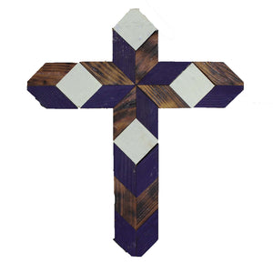 Amish Barn Quilt Wall Art, small cross: Purple and White