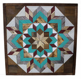 Amish Barn Quilt Wall Art, 2 by 2 Red and Turquoise Flower