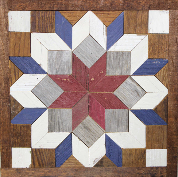 Amish Barn Quilt Wall Art, 10.5 x 10.5 Red and Blue Flower