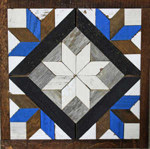Amish Barn Quilt Wall Art, 10.5 x 10.5 Blue and White Starburst