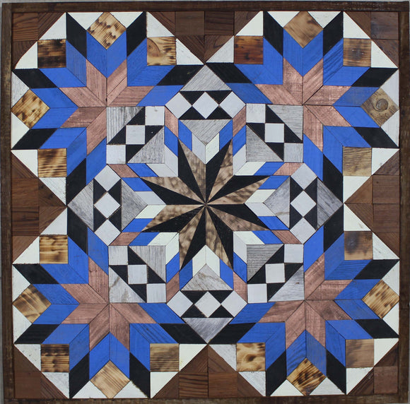 Amish Barn Quilt Wall Art, 2 by 2  Large Blue and Copper Starburst