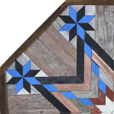 Amish Barn Quilt Wall Art, 3 by 3 Large Octagon: Blue and Red Starburst