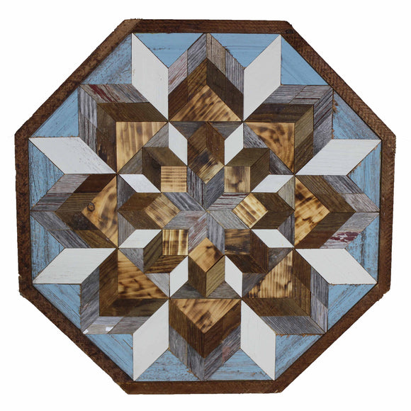 Amish Barn Quilt Wall Art, 2 by 2 Octagon: Baby Blue and White Flower