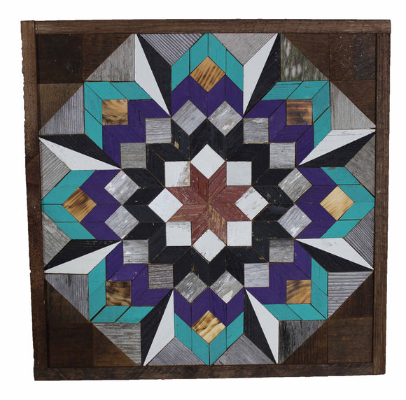 Amish Barn Quilt Wall Art, 2 by 2 Teal and Purple Flower