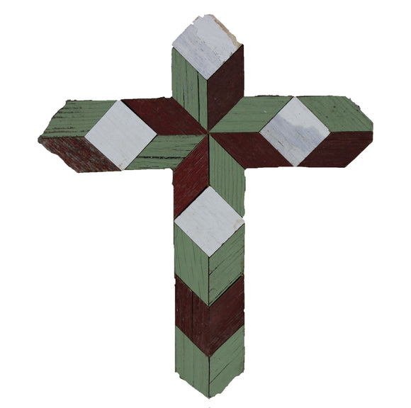 Amish Barn Quilt Wall Art, small cross: sage green and white