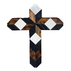 Amish Barn Quilt Wall Art, small cross: black and white
