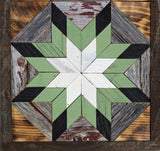 Amish Barn Quilt Wall Art, 30 by 10.5 Sage green and black stars