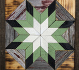 Amish Barn Quilt Wall Art, 30 by 10.5 Sage green and black stars