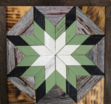 Amish Barn Quilt Wall Art, 30 by 10.5 Sage green and black stars