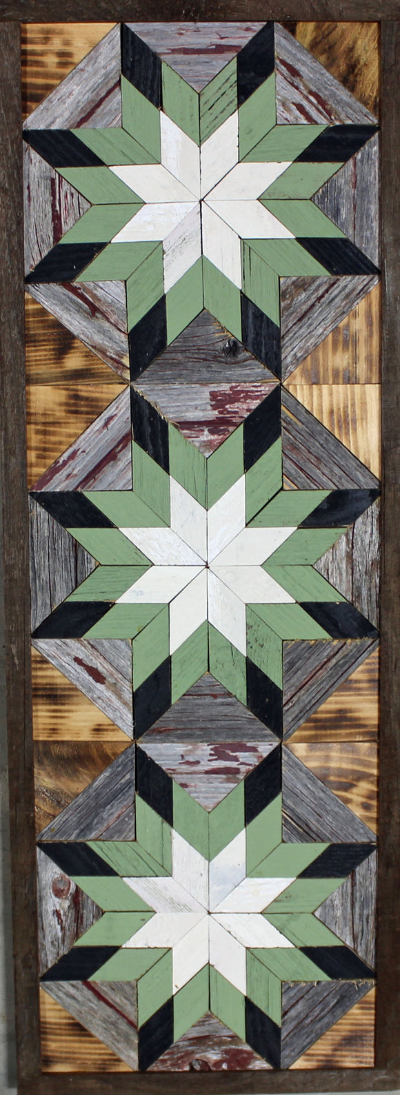 Amish Barn Quilt Wall Art, 30 by 10.5 Sage green and black stars
