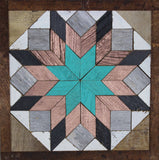 Amish Barn Quilt Wall Art, 1 by 1 - turquoise and copper flower