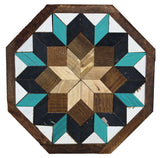 Amish Barn Quilt Wall Art, 1 by 1 - Octagon: turquoise and black flower