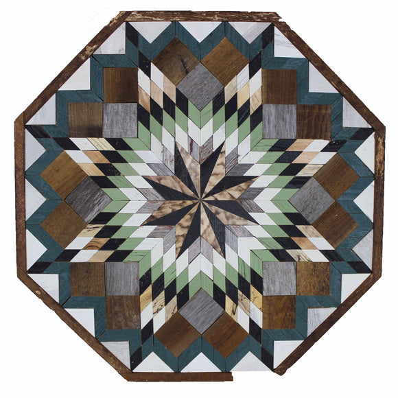 Amish Barn Quilt Wall Art, 3 by 3 Large Octagon: Green and Brown Flower