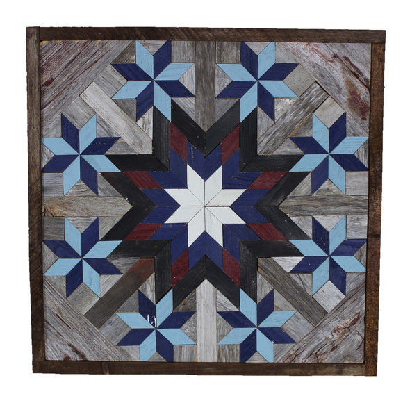 Amish Barn Quilt Wall Art, 2 by 2 Blue and Red Stars