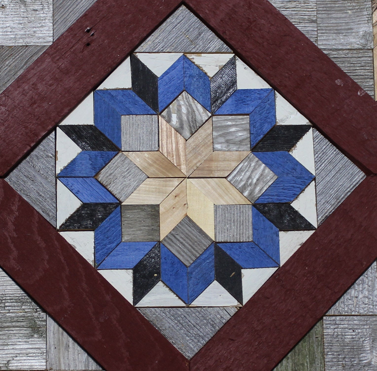 Amish Barn Quilt Wall Art, 3 by 3 Large Red, White, and Blue Flower ...