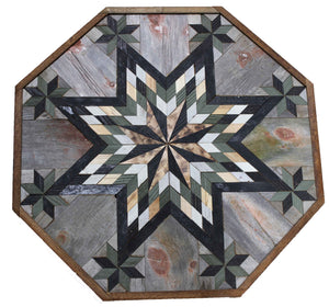 Amish Barn Quilt Wall Art, 3 by 3 Large Octagon: Sage Green and Black Starburst