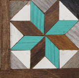 Amish Barn Quilt Wall Art, 1 by 1 - Teal and Brown Stars