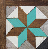 Amish Barn Quilt Wall Art, 1 by 1 - Teal and Brown Stars