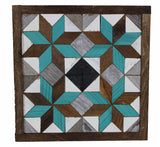 Amish Barn Quilt Wall Art, 1 by 1 - Teal and Brown Stars