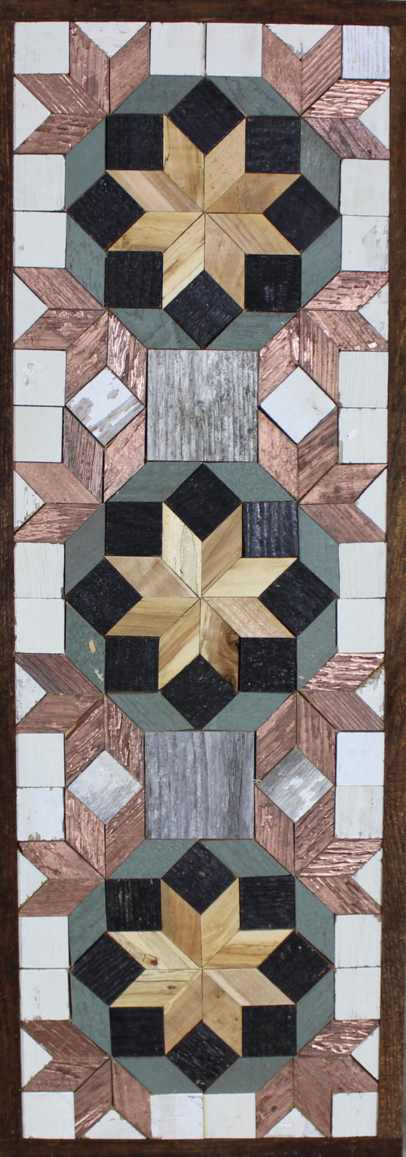Amish Barn Quilt Wall Art, 30 by 10.5 Copper and Sage Green Flowerburst