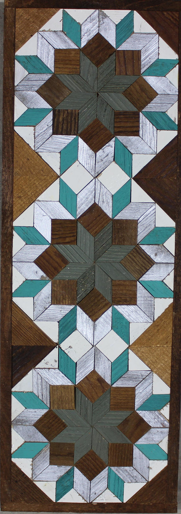 Amish Barn Quilt Wall Art, 30 by 10.5 Sage Green and Silver Flower