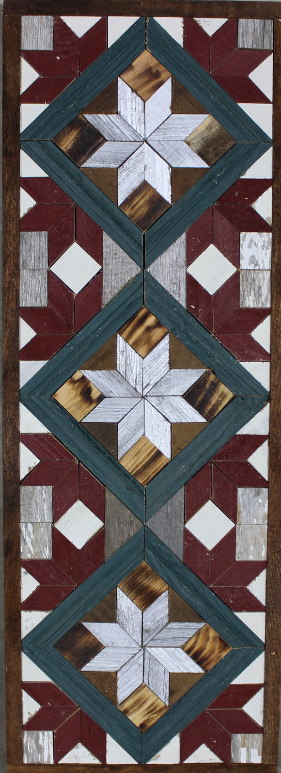 Amish Barn Quilt Wall Art, 30 by 10.5 Green Red and Silver Starburst