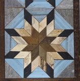 Amish Barn Quilt Wall Art, 30 by 10.5 Teal and Gold Flowers