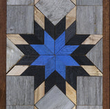 Amish Barn Quilt Wall Art, 30 by 10.5 Black and Blue Stars