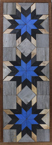 Amish Barn Quilt Wall Art, 30 by 10.5 Black and Blue Stars