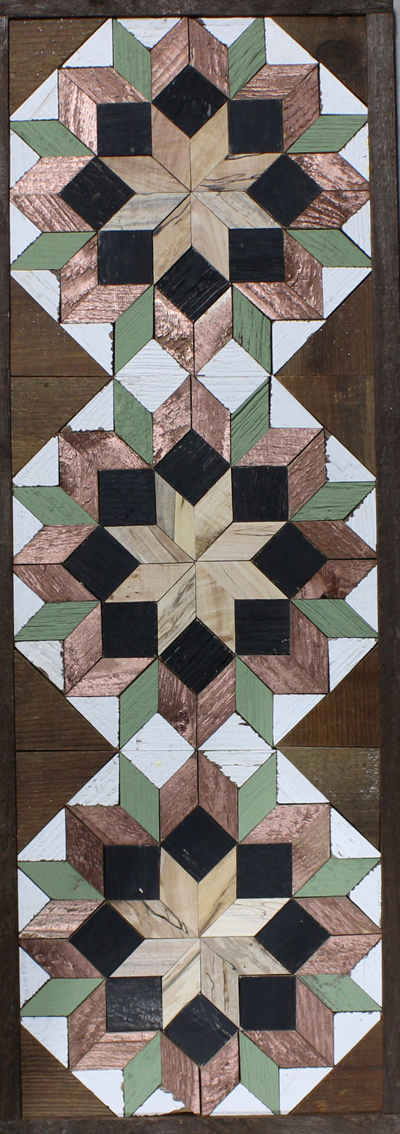 Amish Barn Quilt Wall Art, 30 by 10.5 Green and Copper Flowers