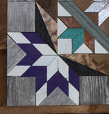 Amish Barn Quilt Wall Art, 2 by 2 Purple and Teal Starburst