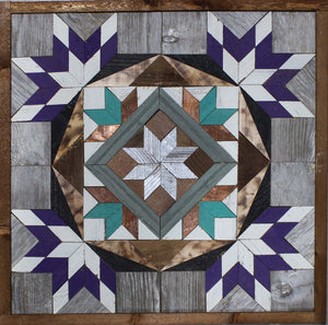 Amish Barn Quilt Wall Art, 2 by 2 Purple and Teal Starburst