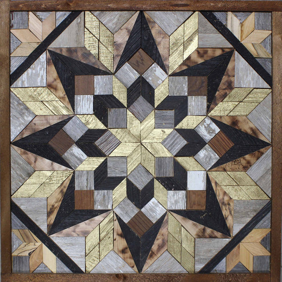 Amish Barn Quilt Wall Art, 2 by 2 Black and Gold Flowerburst