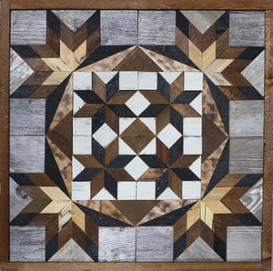 Amish Barn Quilt Wall Art, 2 by 2 Black and White Starburst