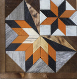 Amish Barn Quilt Wall Art, 2 by 2 Orange and Black Starburst