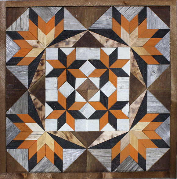 Amish Barn Quilt Wall Art, 2 by 2 Orange and Black Starburst