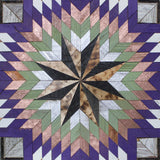 Amish Barn Quilt Wall Art, 3 by 3 Large Purple And Sage Stars