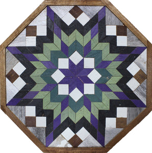 Amish Barn Quilt Wall Art, 2 by 2 Octagon: Purple and Green Flower