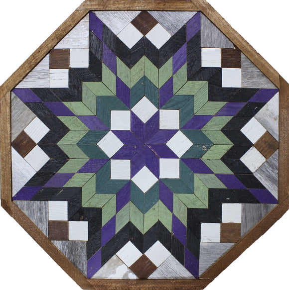 Amish Barn Quilt Wall Art, 2 by 2 Octagon: Purple and Green Flower