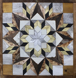 Amish Barn Quilt Wall Art, 2 by 2  Black, Gold, and Brown Flower