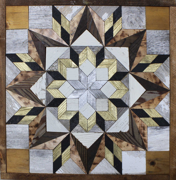 Amish Barn Quilt Wall Art, 2 by 2  Black, Gold, and Brown Flower