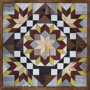 Amish Barn Quilt Wall Art, 2 by 2  Yellow and Maroon Flowerburst