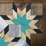 Amish Barn Quilt Wall Art, 2 by 2  Teal and Black Flowerburst