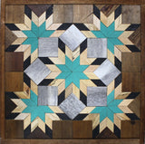 Amish Barn Quilt Wall Art, 2 by 2  Teal and Black Flowerburst