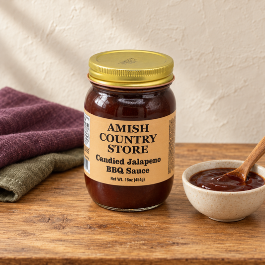 Candied Jalapeño BBQ Sauce, 16 oz (454g) beside a serving of sauce