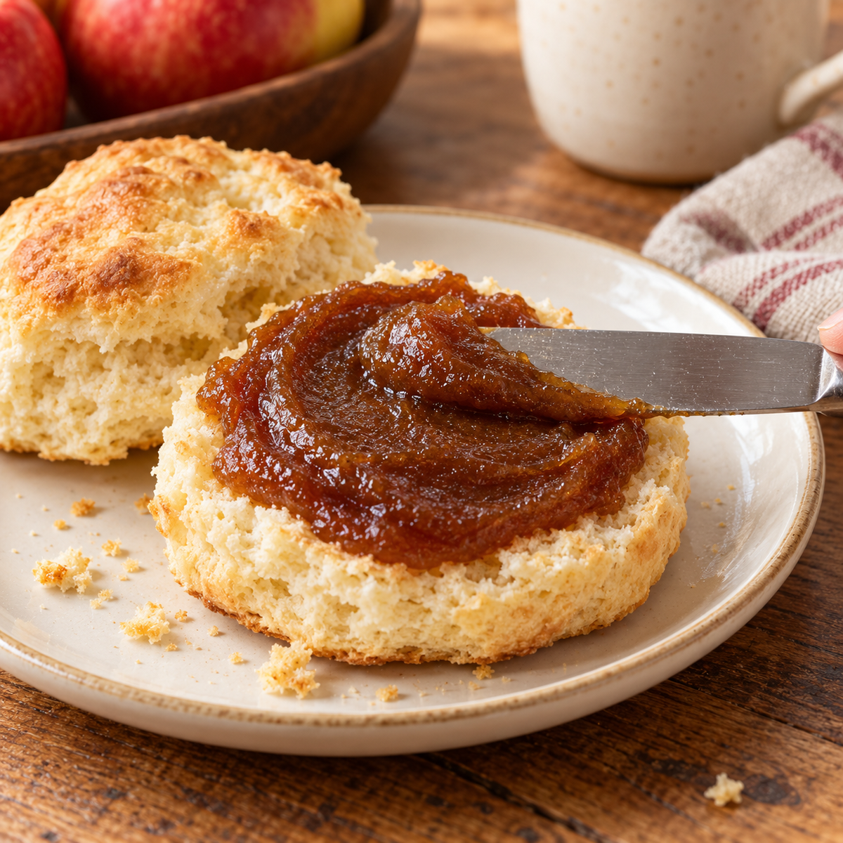 AI-generated serving suggestion: honey apple butter serving.