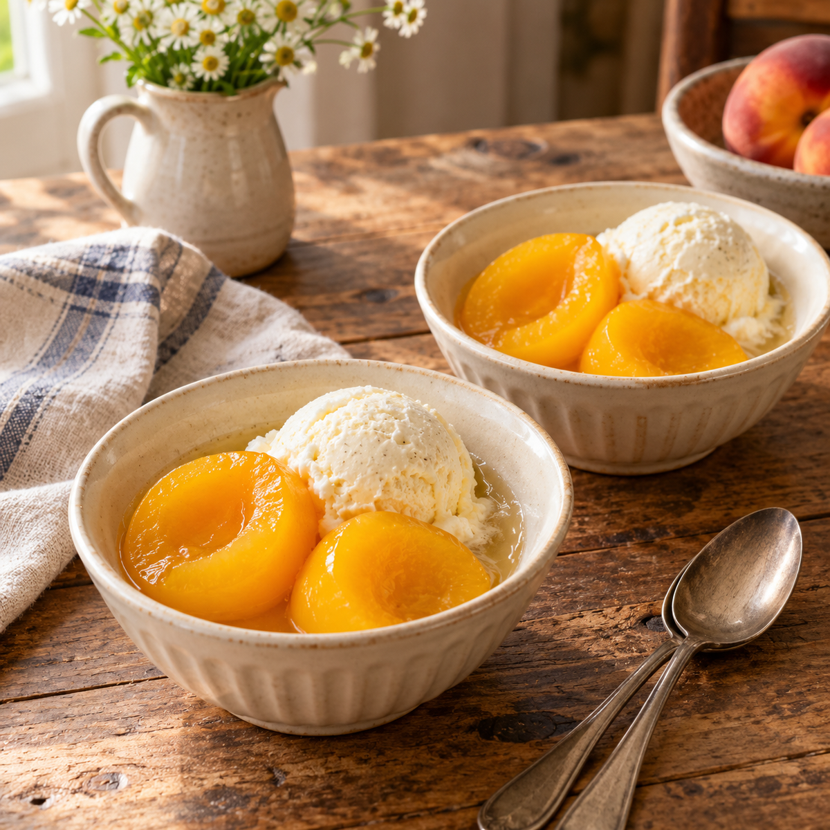 AI-generated serving suggestion: vanilla peaches meal.