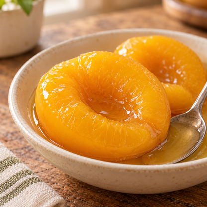AI-generated serving suggestion: vanilla peaches texture.