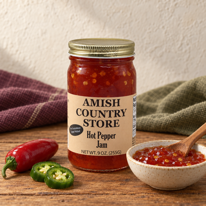 Hot Pepper Jam, 9 oz (255g) with a serving and its fruit